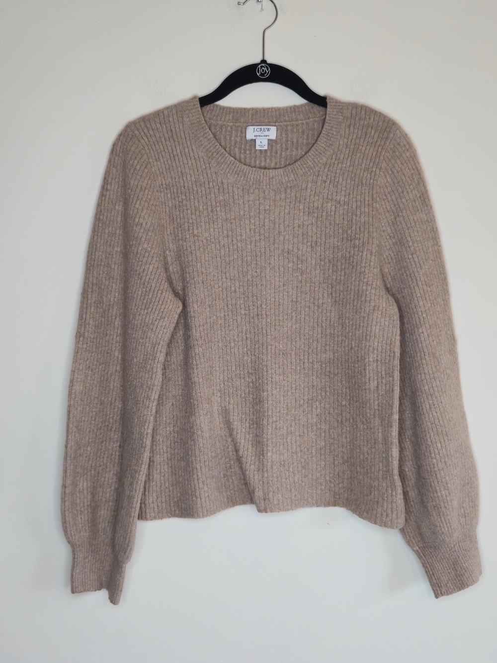 J. Crew Factory Women’s Crewneck Ribbed Textured Sweater in Tan